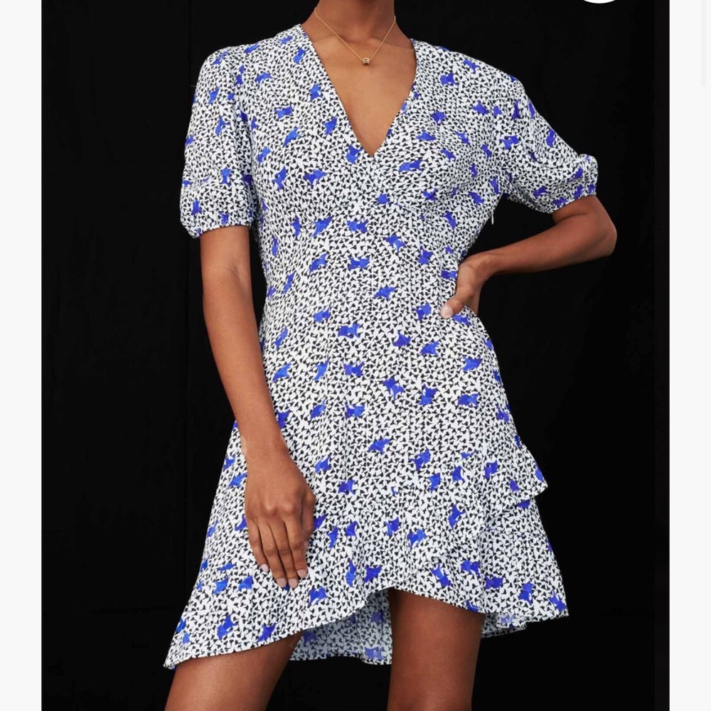 Maje Printed Crepe Dress With Ruffles